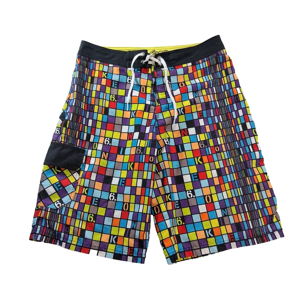 Nike 6.0 Board Shorts Mens 28 Multicolor Grid Graphic Cargo Pocket Swim Trunks